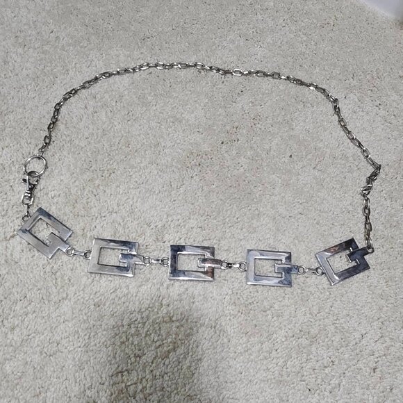 Vintage Y2K Silver Rectangle Metallic Chain Chunky Belt - Picture 1 of 11